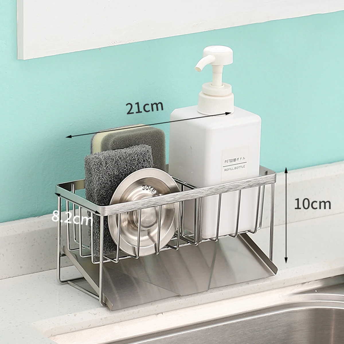 1/2Pcs Kitchen Self-draining Sink Shelf Stainless Steel Sponge Holder with Removable Drain Tray Sink Bathroom Countertop Holder 5
