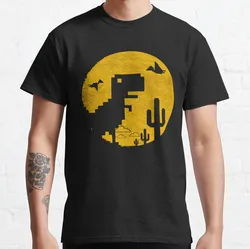 Retro Dinosaur Pixel Art T - Shirt - Funny 90s Video Game Design for Men, Large Size Adult Tops (Beige)
