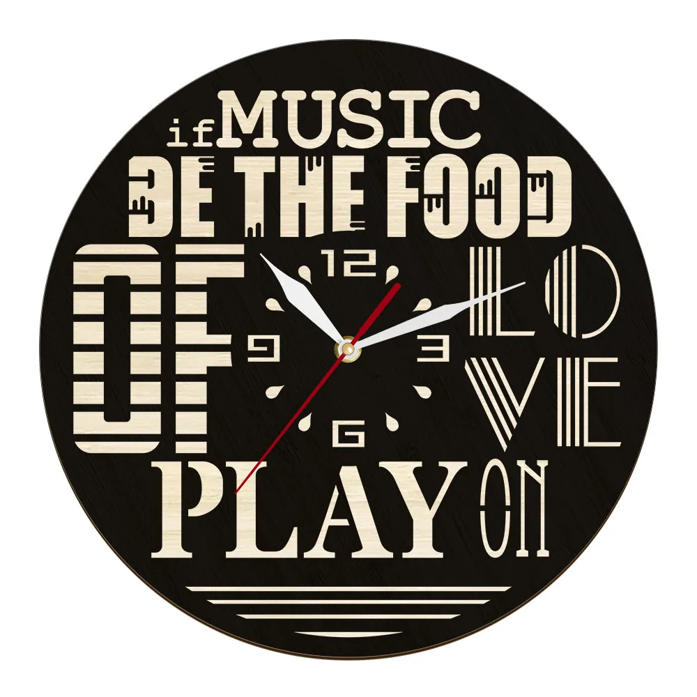 

If Music Be The Food Of Love Play On Shakespeare Quote Natural Wood Wall Clock For Bedroom Musical Saying Art Home Decor Clock