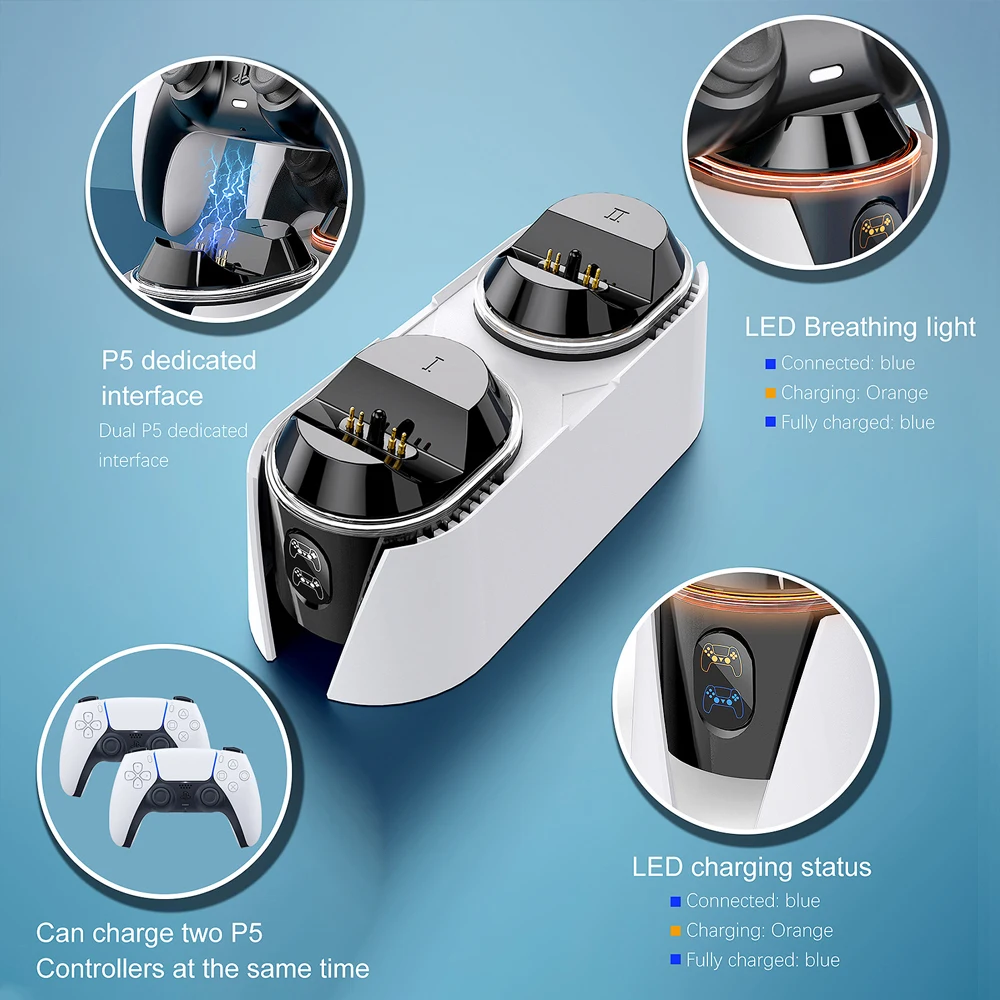 Dual Fast Charger For PS5 Wireless Controller USB Type-C Charging Dock Station For PS5 Joystick Gamepad Game Console Accessories game controller charging cable