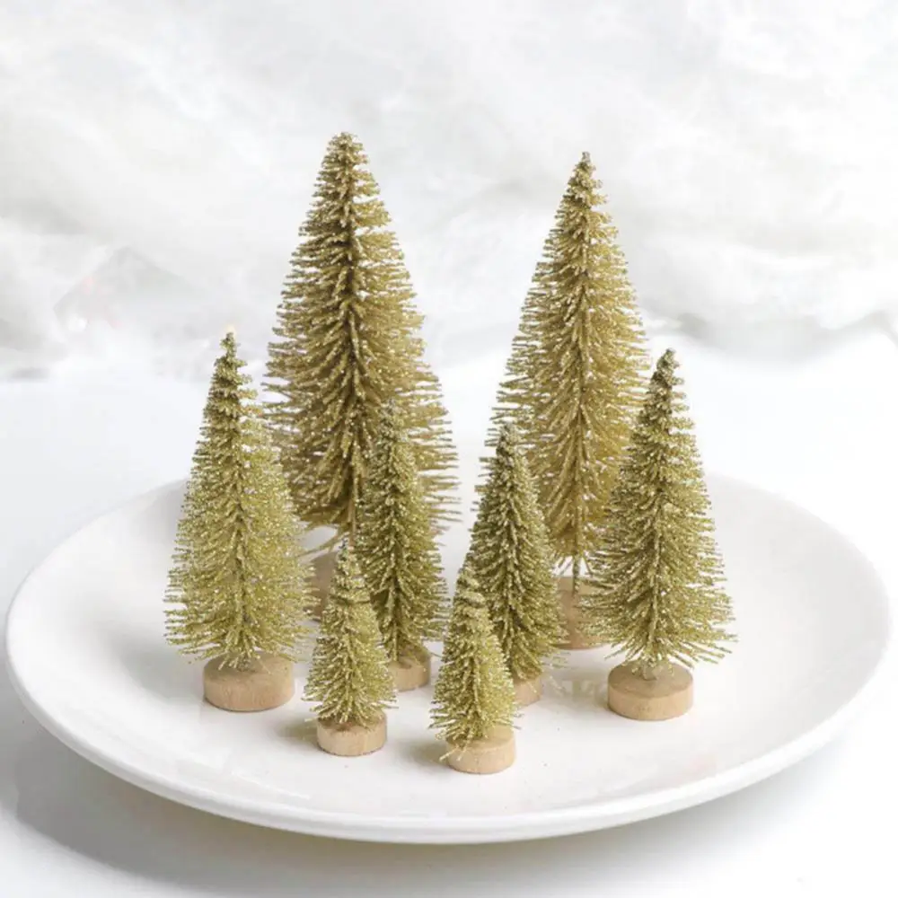 Christmas tree pine silk ornaments small mini 8pcs christmas tree ornaments,mini christmas tree