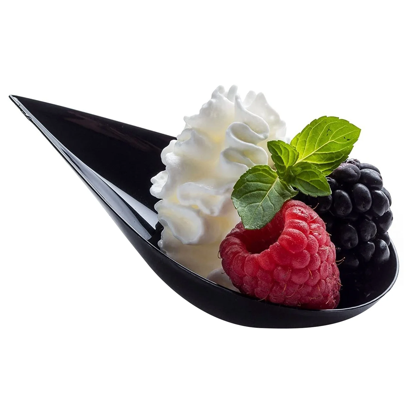 100 Tear Drop Mini Appetizer Plates-Mini Dessert Plates Tasting Spoons Plastic Spoons Dessert Spoon Bowls, Black HOT