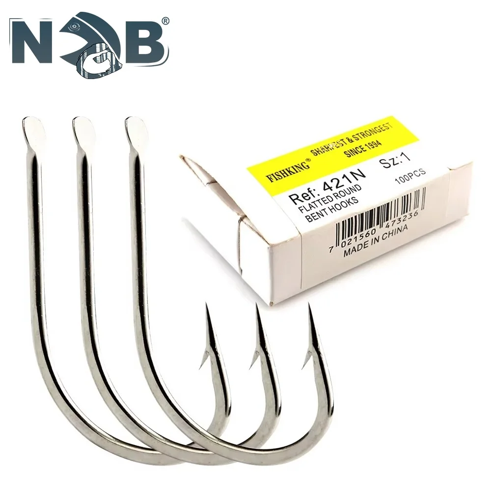 NGB 100 Stück Angelhaken aus Kohlenstoffstahl, abgeflachtet, 421N, mit Widerhaken, rund, gebogen, Angelzubehör, Größe 1 # -10 #