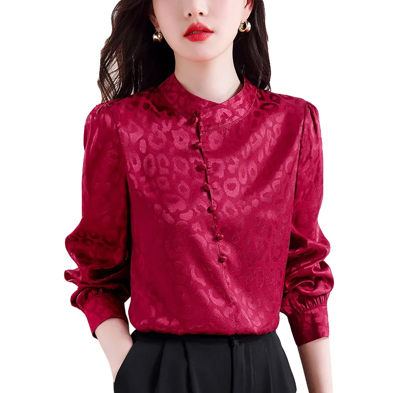 2024 Spring Chic Button Printed Elegant Dignified Blouse Women Loose Fashion Temperament Daily Commuting Shirts Long Sleeve Tops