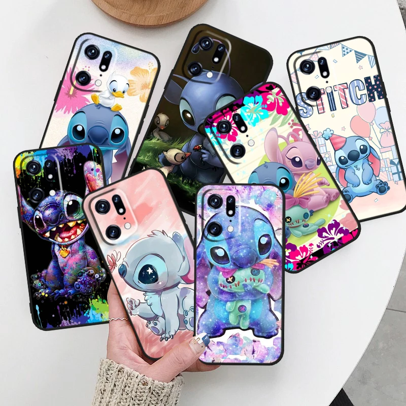 

Lilo Stitch Cartoon For OPPO Find X5 X3 X2 Neo Reno 7 6 5 Lite Pro 4Z 4G 5G Silicone Soft TPU Black Phone Case Cover