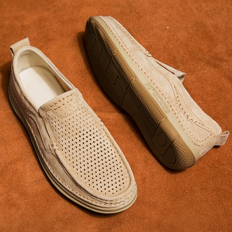 Men's casual shoes, breathable and soft in summer, luxury brand suede leather, men's yacht shoes