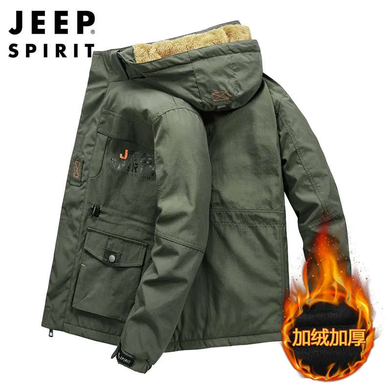 マークアンドプラス⭐︎ジャケット　深グリーン JEEP SPIRIT autumn winter mid-length cotton jackets men plus