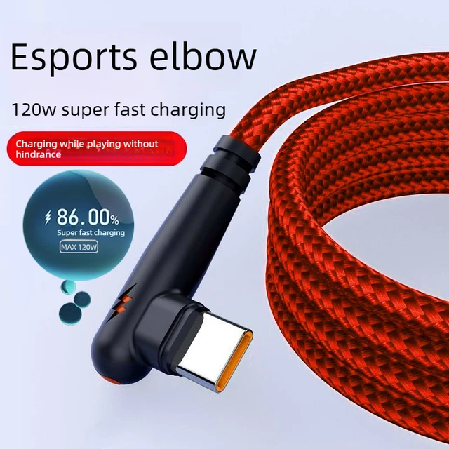 120W Braided 90 Degree Right Angle Fast Charging Cable for Type-C Devices High-Speed Data Transfer USB to Type C 1