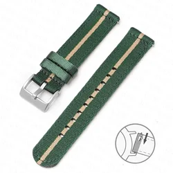 Premium Quick Release Nylon Fabric Strap - Universal Canvas Replacement Watch Band - 22mm (Green khaki S)