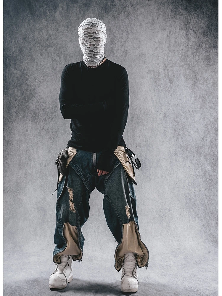 

Wasteland Techwear Three-Dimensional Profile Multi-Bag Adjustable Loose Washed-out Jeans Wide Leg Washing Water