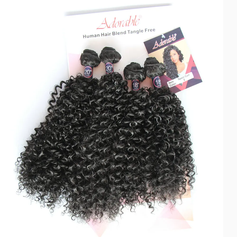 Adorable Synthetic Hair Bundle Spain Curl 4pcs 18"20 Water Wave Hair Extensions For Black Woman,Small Kinky Curly