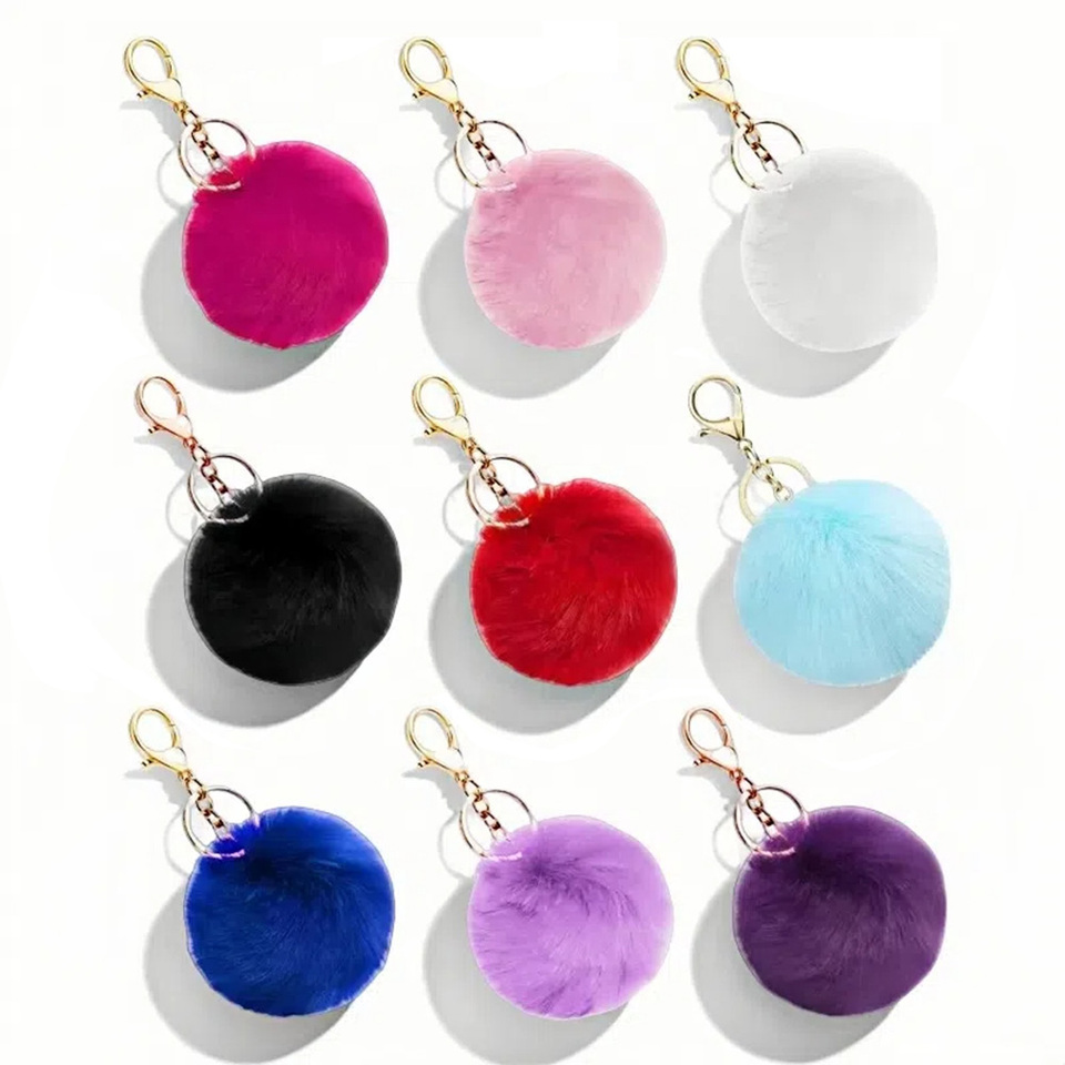 Fluffy Fur Hair Ball Keychain Soft Faux Rabbit Fur Ball Car Keyring Pompom Key Chains Key holder Women Bag Pendant Jewelry Gifts