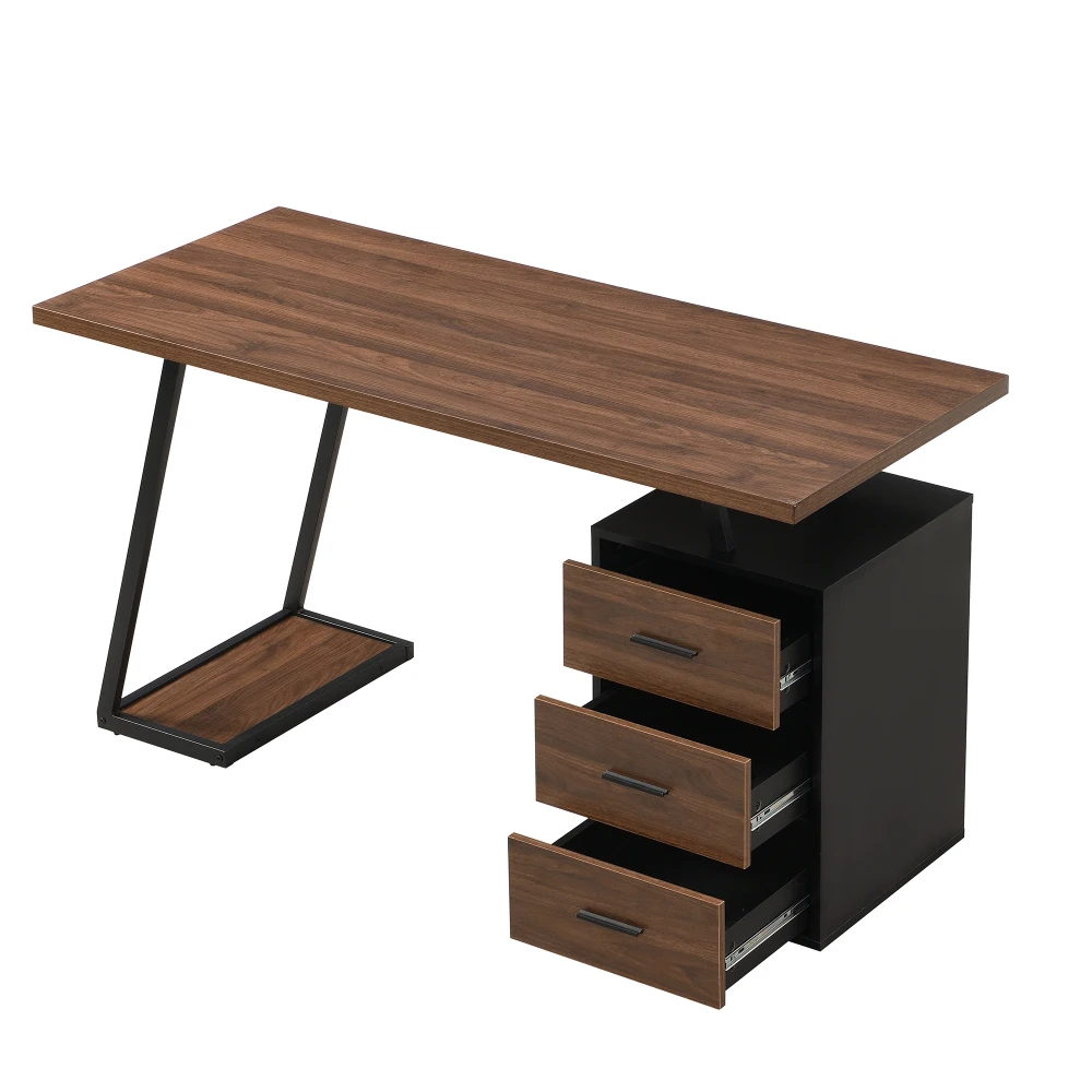138,5 cm großer Schreibtisch im Industriestil – 3 praktische Aufbewahrungsschubladen | Robuste Struktur für das Heimbüro/Arbeitszimmer | Aufhöhender Arbeitsplatz – Detail 15