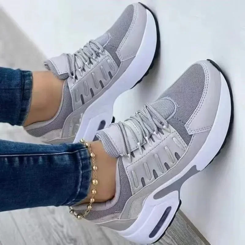 Sneakers 2024 New Fashion Wedge Platform Plus Size Casual Sports Shoes Women Lace-up Mesh Breathable Women's Vulcanized Shoes 2