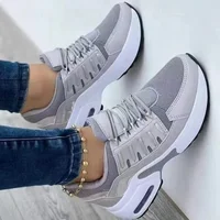 Sneakers 2024 New Fashion Wedge Platform Plus Size Casual Sports Shoes Women Lace-up Mesh Breathable Women's Vulcanized Shoes 2