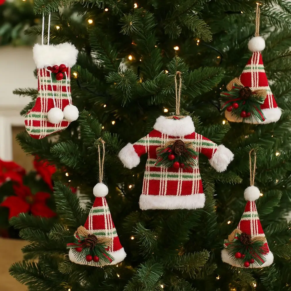 Party Supplies Christmas Tree Pendant Clothing Glove Xmas Sock Hanging Ornament Grid Christmas Decorations Holiday Gift