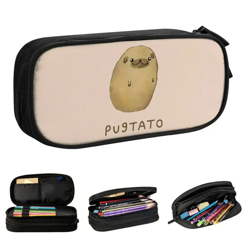 

Pugtato для мопса, картофеля, бульдога, собаки, любимого животного, сумки для девочек и мальчиков, большие школьные принадлежности, пенал
