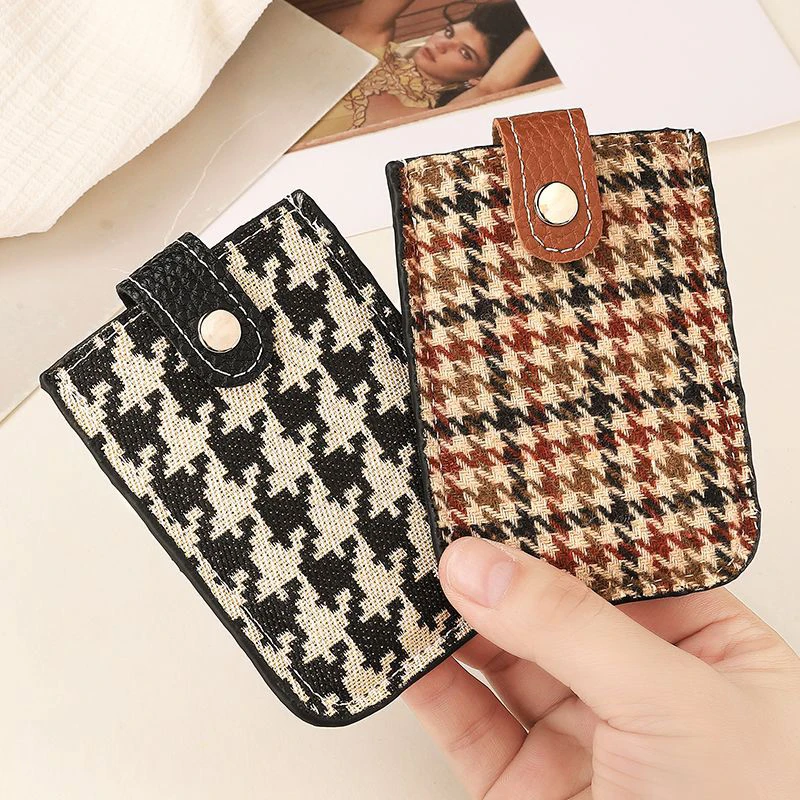 Women Houndstooth Card Holder Ultra-thin Mini Pull-out Card Case Business Card Wallet Coin Purse ID Card Pouch