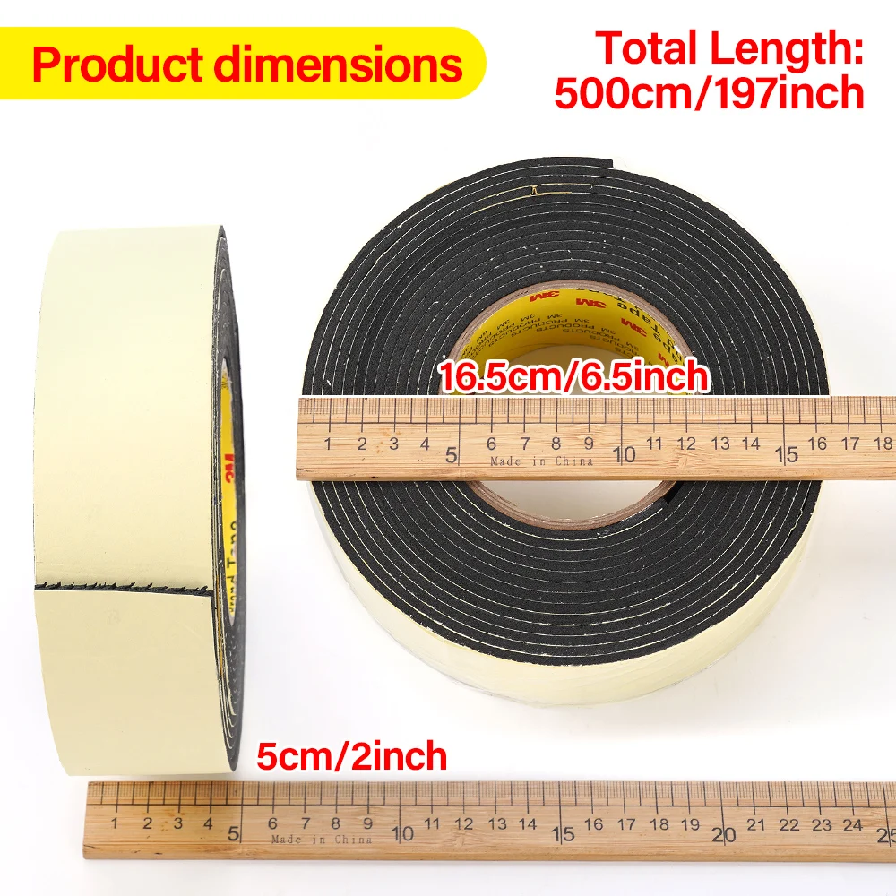 Rubber Self Adhesive Sponge Seal Strip Width 5m x 50mm x 3mm EVA Black Foam Anti-collision Car Interior Sound Insulation