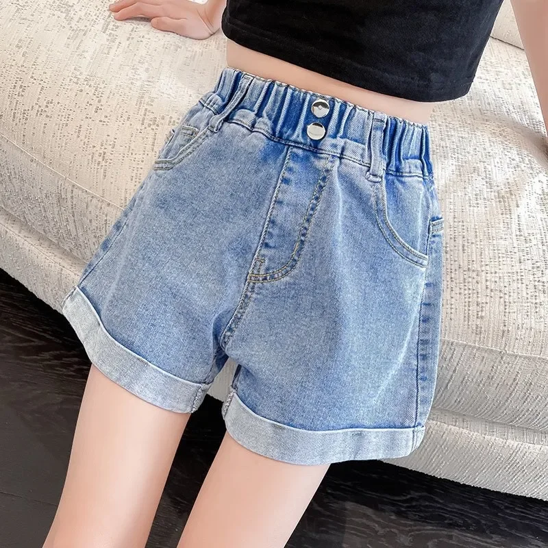 

New Summer Shorts for Girls Cotton Teenage Denim Pants Fashion Children Elastic Waist Breathable Shorts Kids Clothes 8 10 12 14Y