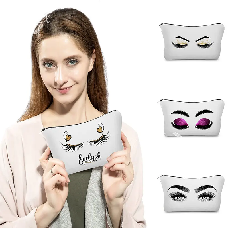 

Customize Women's Eye Lashes Style Lovely Sweet Print Cosmetic Bags Cartoon Fashion Female Makeup Bag Hipster Gift Pencil Cases