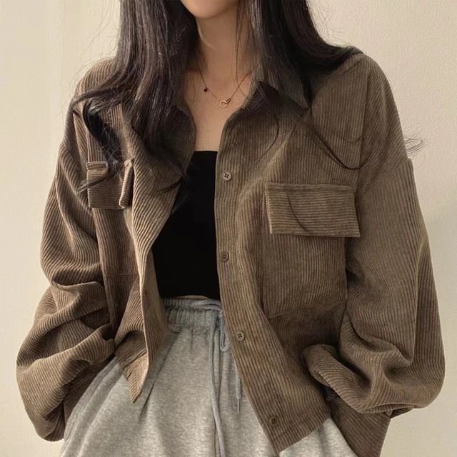 Autumn Retro Versatile Single Breasted Turndown Collar Long Sleeved Jacket for Women Coffee Casual with Pockets Loose Coat 1