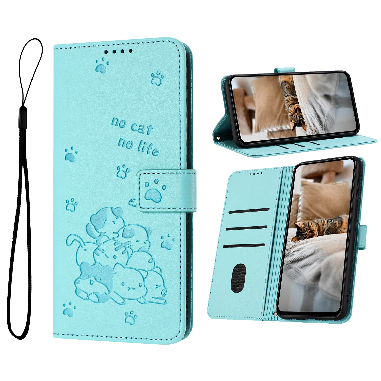 Elegant Leather Cat Design Phone Wallet Case Cover