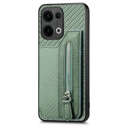 Luxury Zipper Leather Wallet Case with Card Holder and Magnetic Back Cover for Reno 14F 5G (Green)