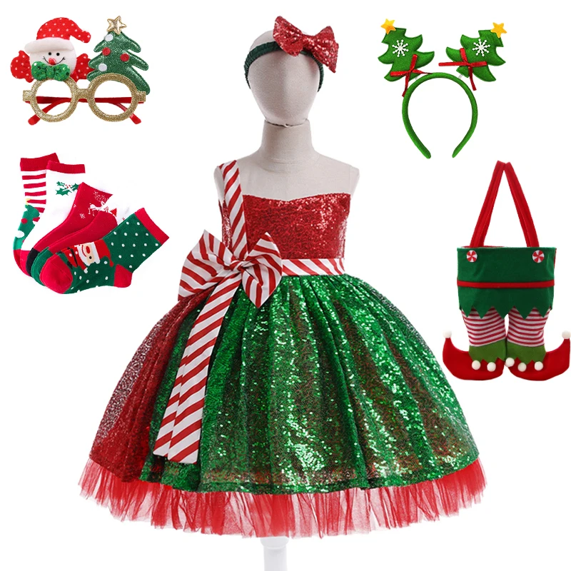 

3 to 10 Years Christmas Sequin Dress for Girls Gala Dresses Xmas Kids Masquerade Party Performance Junior Children's Clothing