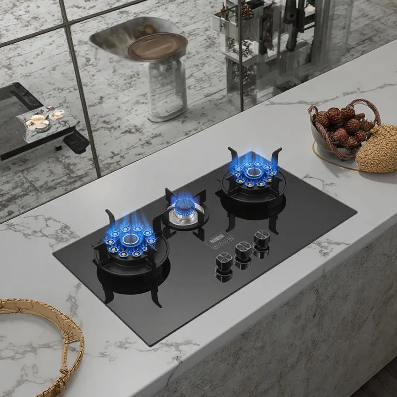 3-Burner Gas Hob Stove Tempered Glass Built-In Cooktop for Household and Hotel Use 5