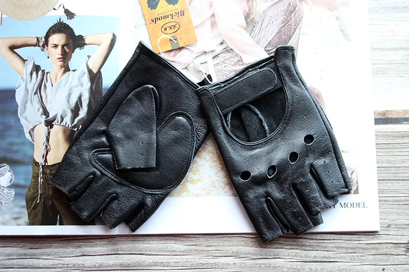 Leather Half Finger Gloves Women's Short Thin Section Unlined Spring and Autumn Motorcycle Riding Ladies Driving Fingerless,fingerless gloves