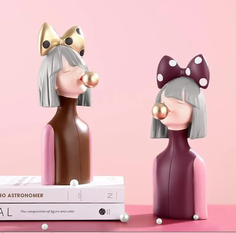 

European Bubble Bowknot Girl Resin Ornaments Home Livingroom Desktop Figurines Crafts Office Sculpture Decoration Wedding Gift