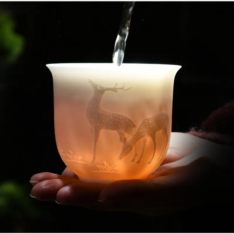 Chinese White Porcelain Tea Cup Hand Three-dimensional Relief Tea Bowl Large Capacity Cup Set Accessories Master