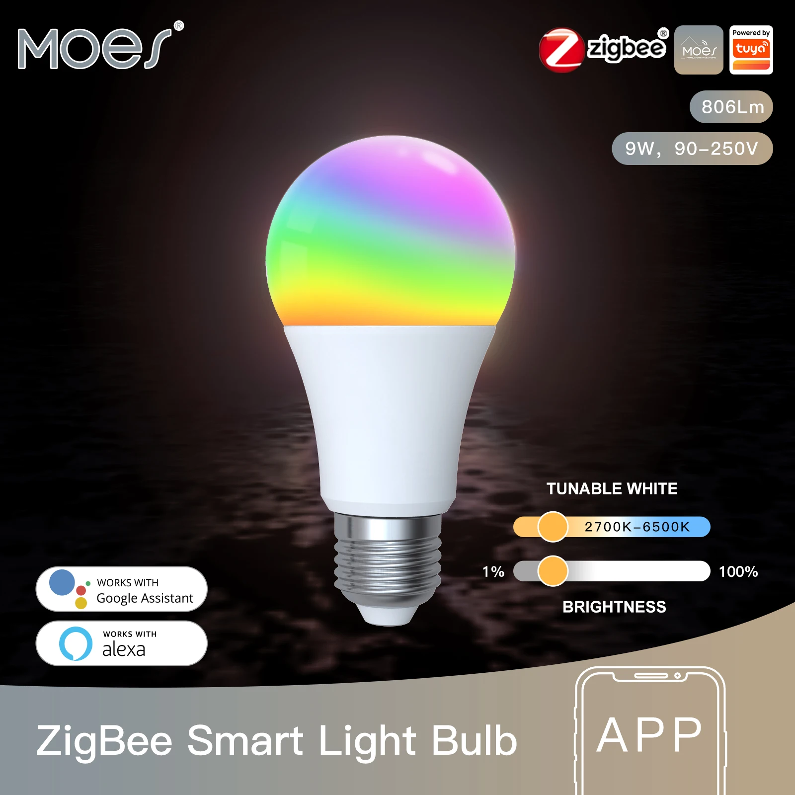 Moes 1-9Pcs 9W AC90-240V Tuya Zigbee Smart Led Lamp Rgb E27 Dimbare App Afstandsbediening alexa Google Thuis Voice Controle