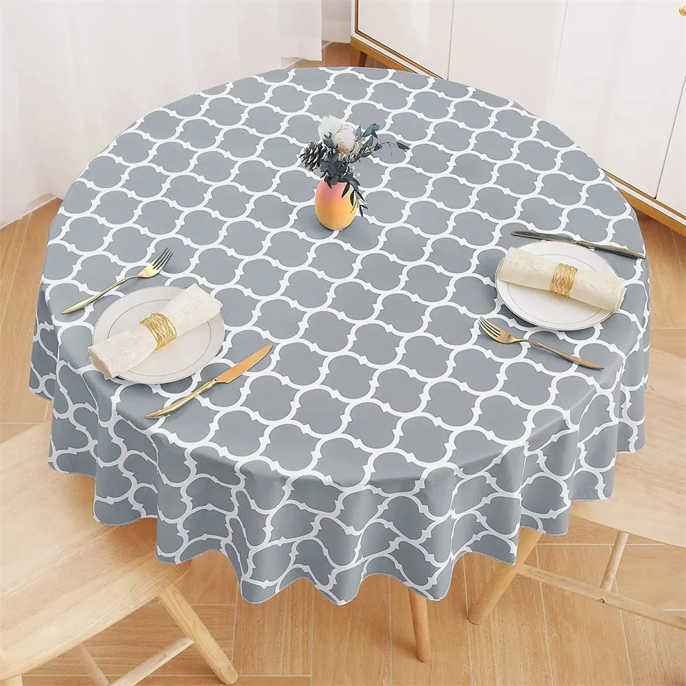 Tovaglia Rotonda Impermeabile 140 Cm – Stile Lino, Lavabile, Per Esterno/Interno, Colore Caffè, Bordi Smerlati
