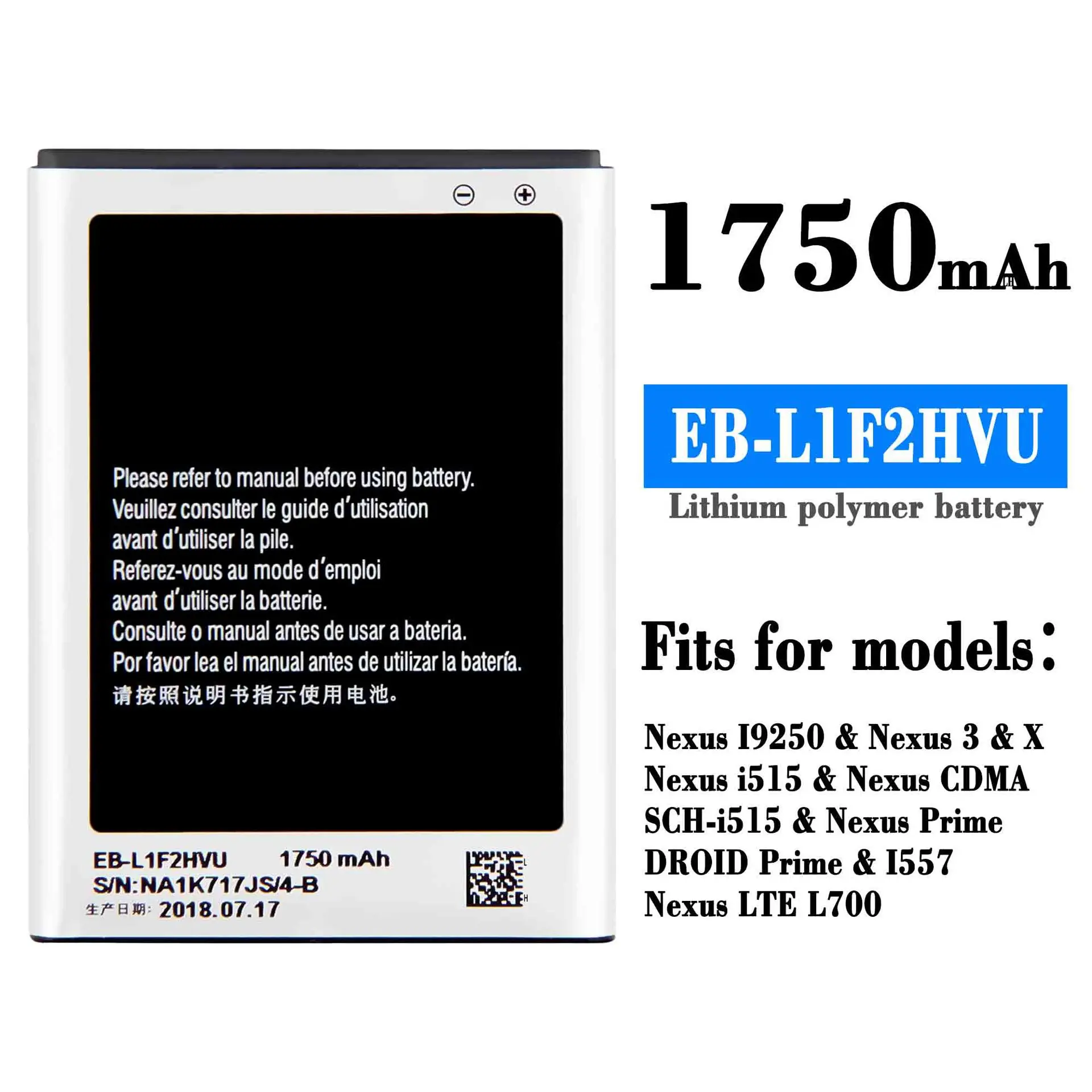 

Высококачественный Сменный аккумулятор для Samsung Nexus I9250 3 i515 CDMA EB-L1F2HVU мобильный телефон 1750 мАч новые батареи