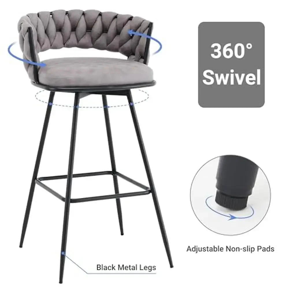 Modern Woven Design Swivel Barstools Set of 4 Stool Chair 26" with Back Indoor Restaurant Kitchen Bistro Entertainment Area Café 3