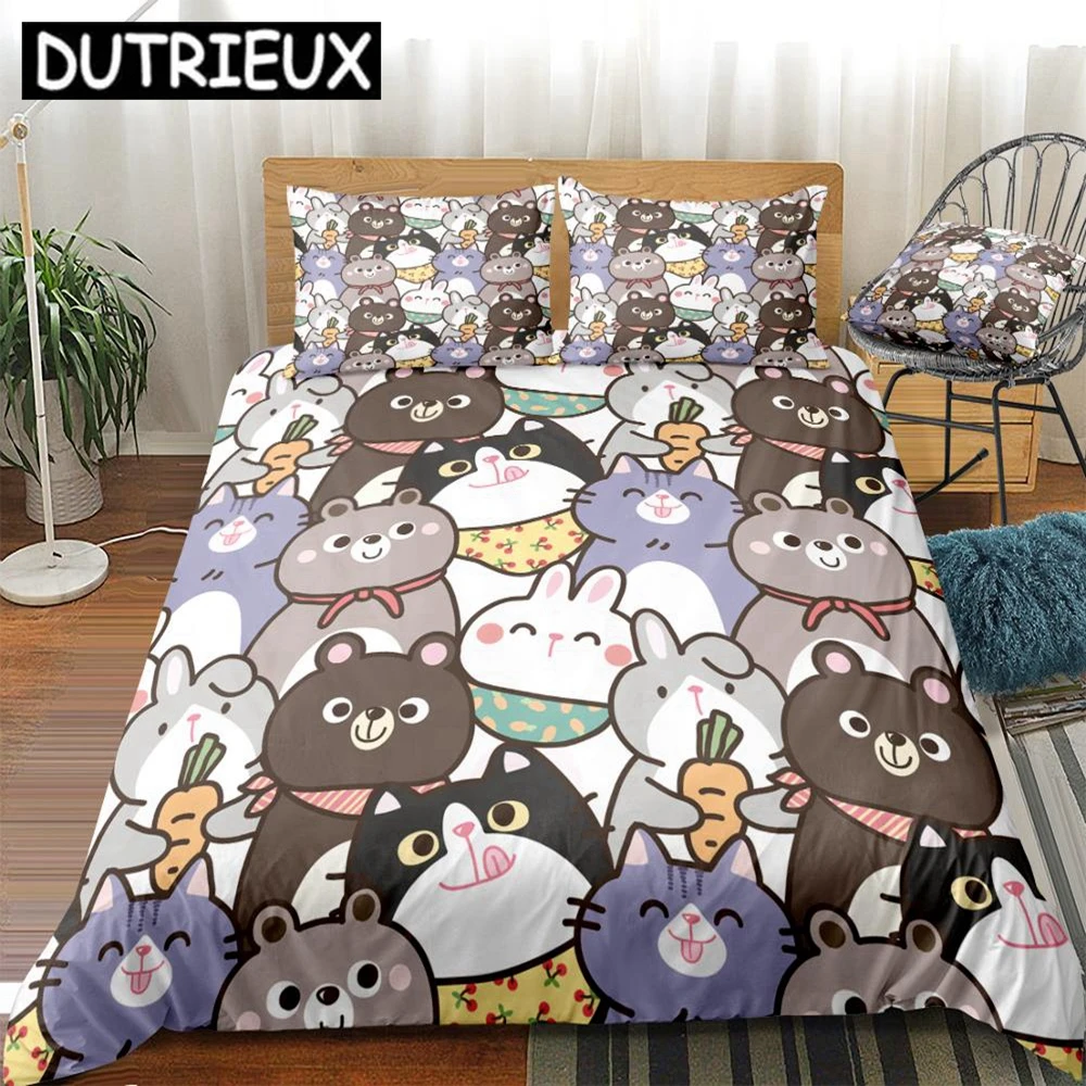 

Animal Bedding Set Cartoon Kids Duvet Cover Set Bears Bed Set Boys Girls Home Textiles Rabbits Bedclothes Microfiber Bed Linen