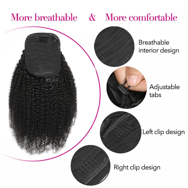 8-26 Inch Afro Kinky Curly Drawstring Ponytail Human Hair Extensions 3C 4A Brazilian Remy 100% Human Hair Ponytail For Women 3