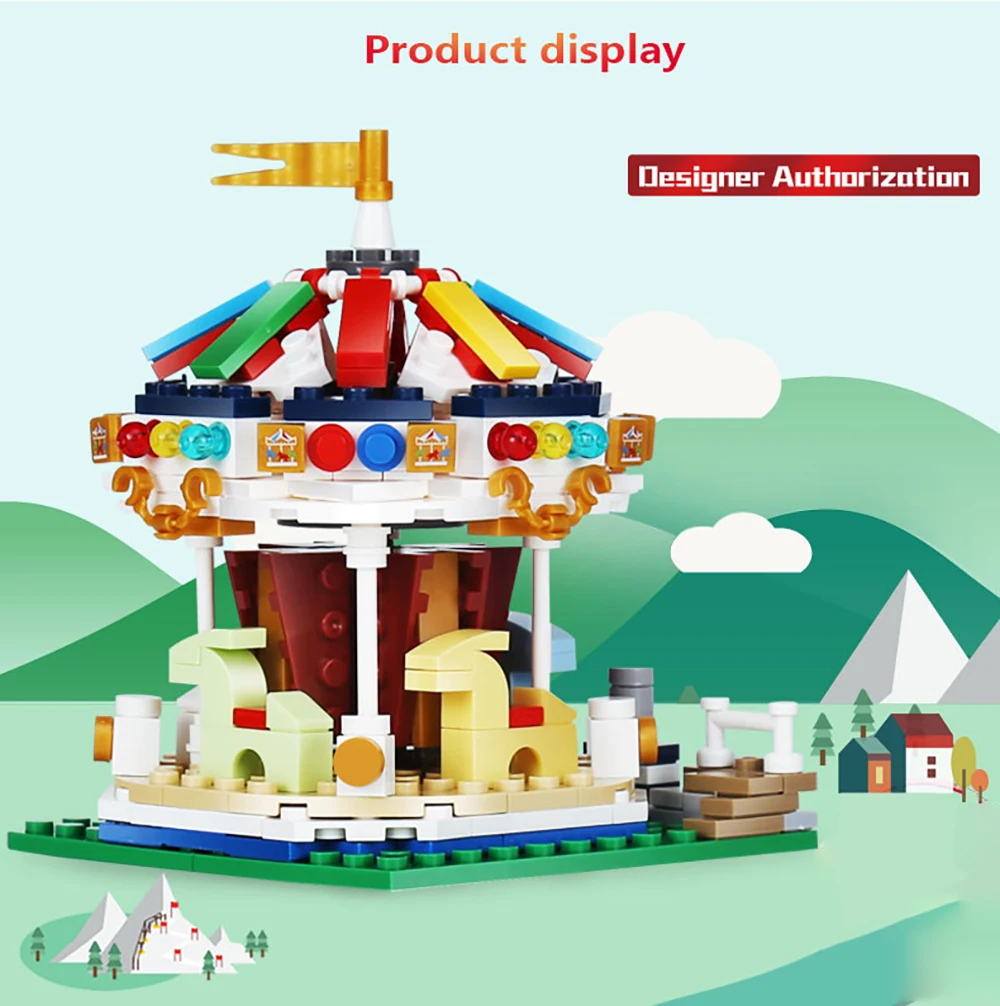 Sbb2b2c6f64bc452e8c272f25aad728bfn Klocki do budowy targowe blokuje diabelski młyn zestaw duże wahadło statek piracki karuzela Park rozrywki z instrukcją montażu