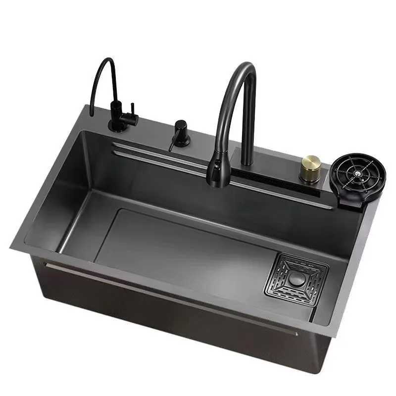 304 stainless steel kitchen sink single sink waterfall faucet kitchen sink