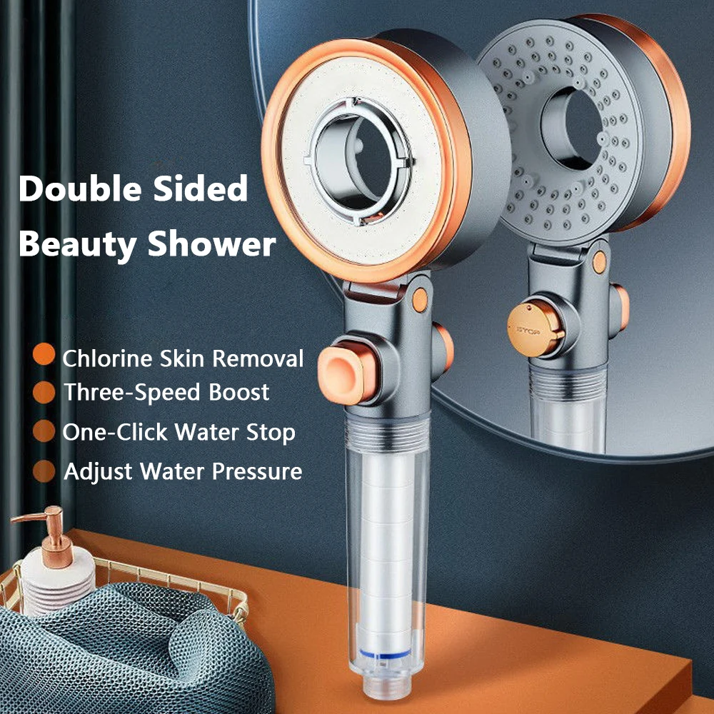 

Shower Head Double-Sided Beauty Skin Filt Modern Fashion Pressurized One-Button Stop Water Saving Hand Held Bathroom Accessories