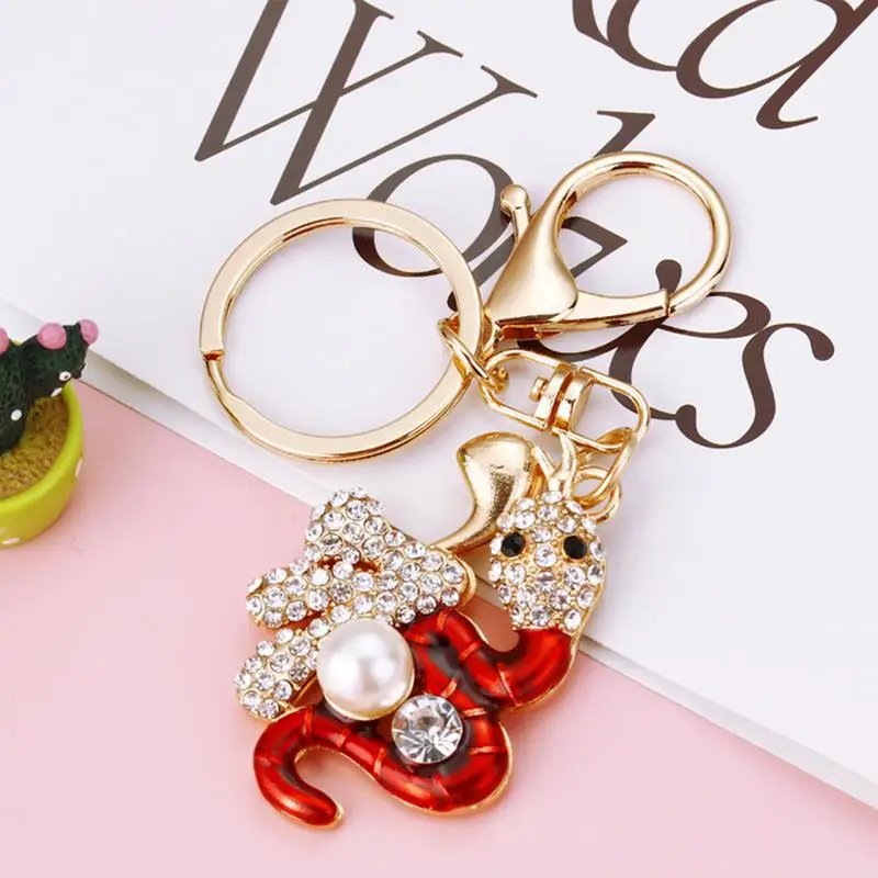 2025 Year Of Chinese Snake Lucky Pendant Keychain Creative Rhinestone Snake Key Ring With Ring Clasp Bag Accessories Charm Gift 5