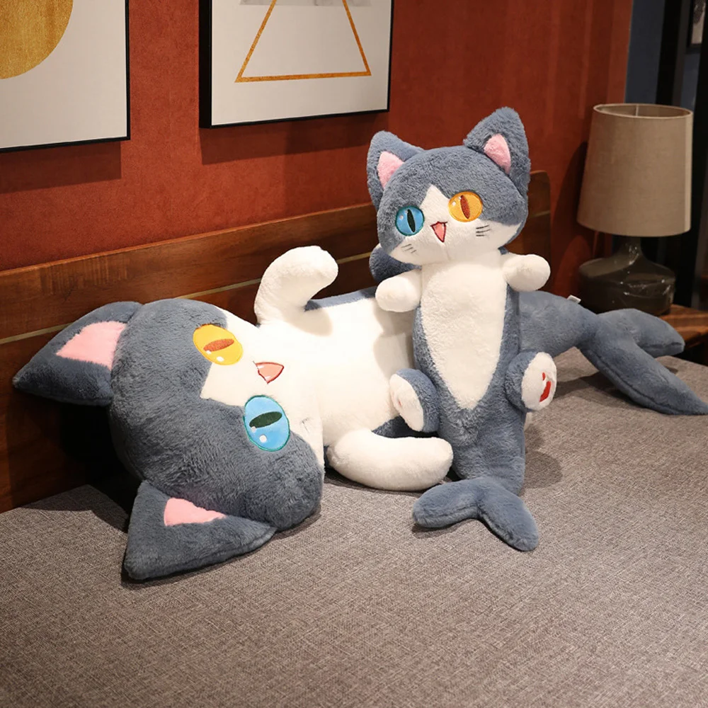 Fluffy Transform Shark Shaped Cat Peluche Farcito Cute Kitty Dolls Cuscino Squishy Cuscino Morbido Cartone Animato Regalo Di Natale Per Bambini