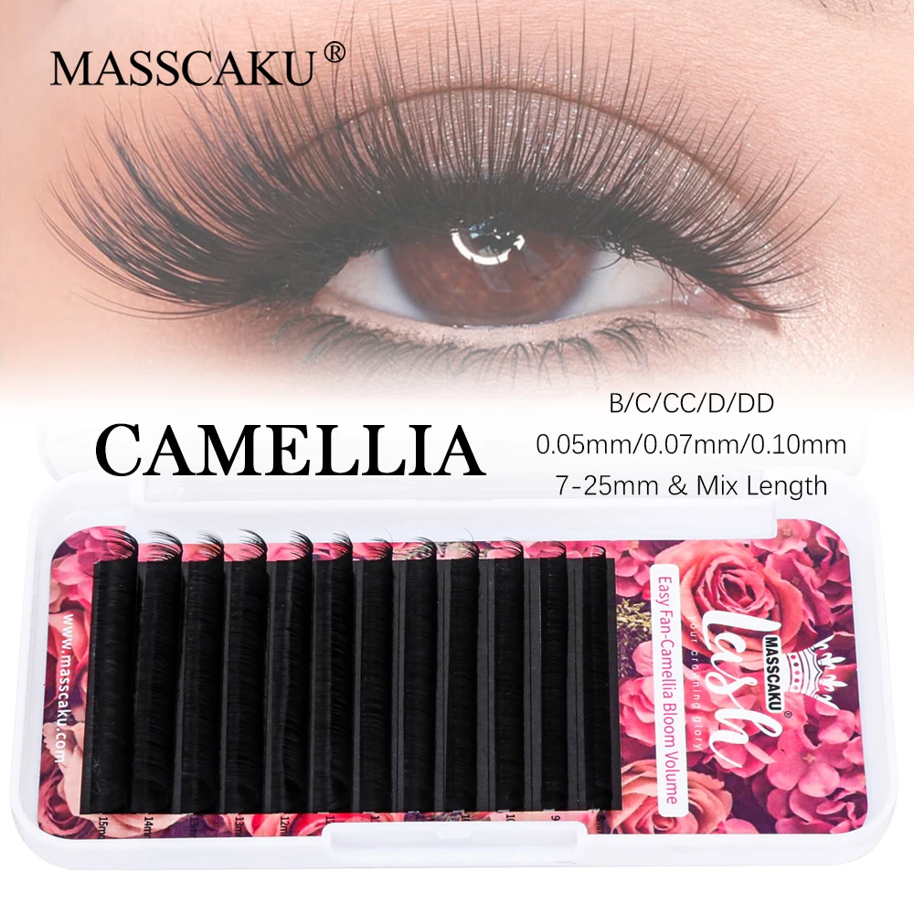 Masscaku profession elle Make-up Wimpern 0,05 0, 07 0,07mm c cc d dd Curl automatische Kamelie blühende Wimpern Verlängerungen Großhandel