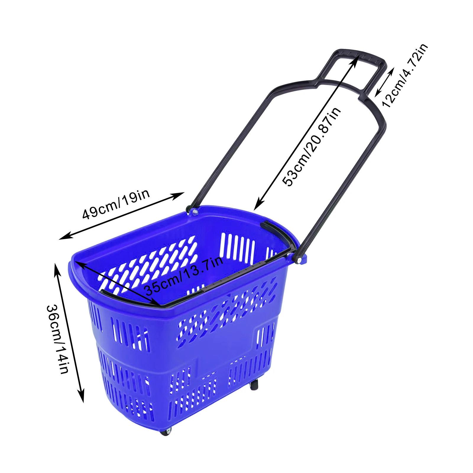35L 6PCS Shopping Carts W/ Wheels & Handle Blue Plastic Rolling Portable Shopping Basket Set for Supermarkets Retail Stores