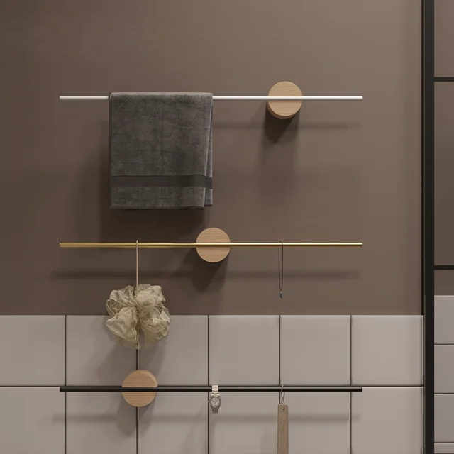 ราวแขวนผ้าเช็ดตัวในห้องน้ำสีดำ ราวแขวนผ้าเช็ดตัวในห้องน้ำสีขาว ราวแขวนผ้าเช็ดตัวติดผนัง ราวแขวนผ้าเช็ดตัว ที่แขวนผ้าเช็ดตัว อุปกรณ์ในห้องน้ำ 1