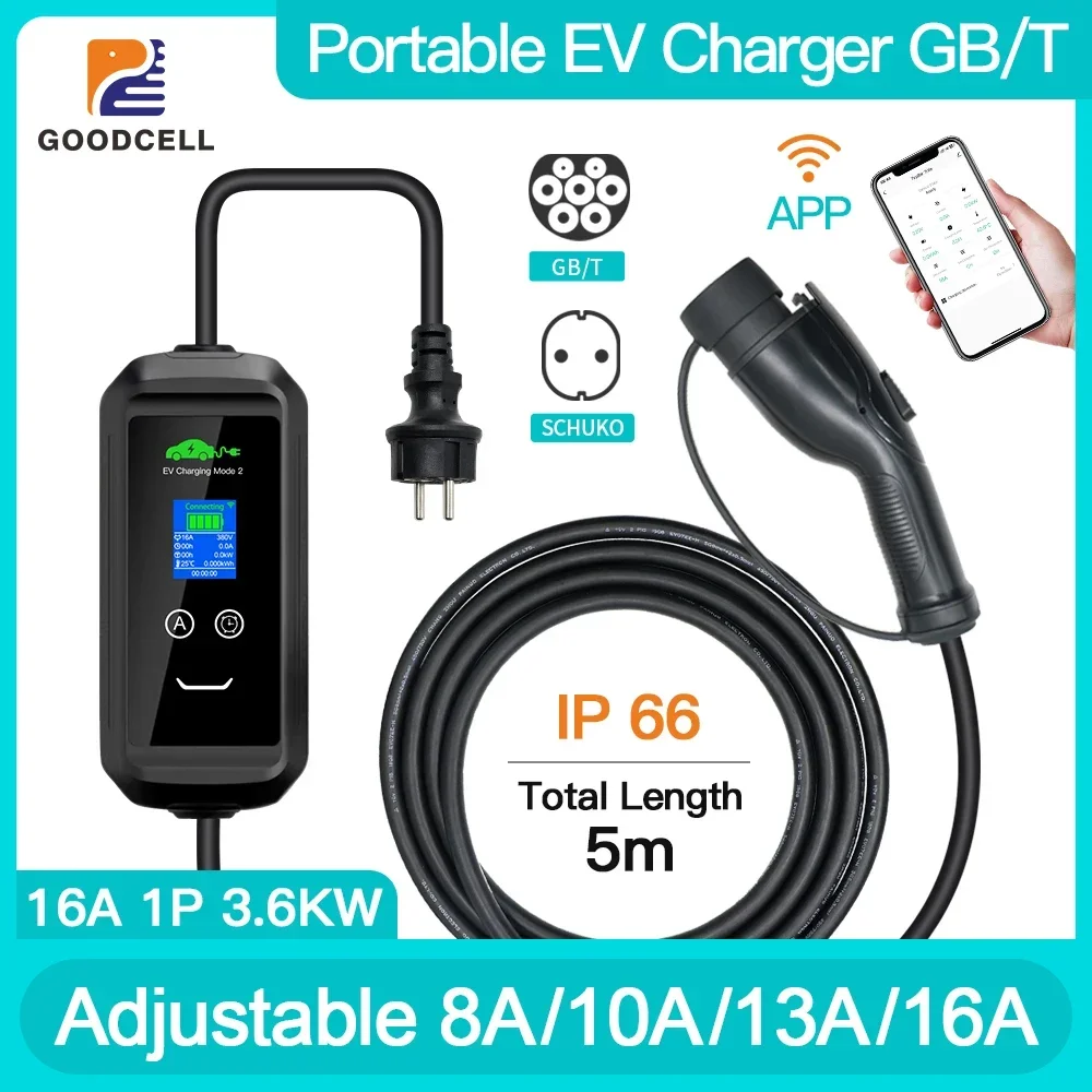 Caricabatterie Mobile Di Livello 2 Ev Controllo App Standard Gbt 16A 1P 3.6Kw Wallbox Per Veicoli Elettrici China Cars 8/10/13/16A Spina Schuko