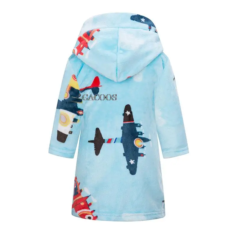 Boys Girls Cartoon Unicorn Flannel Hooded Bathrobe Autumn Winter Kids Warm Thicken Sleepwear Robe Children's Bath Robe for Kids