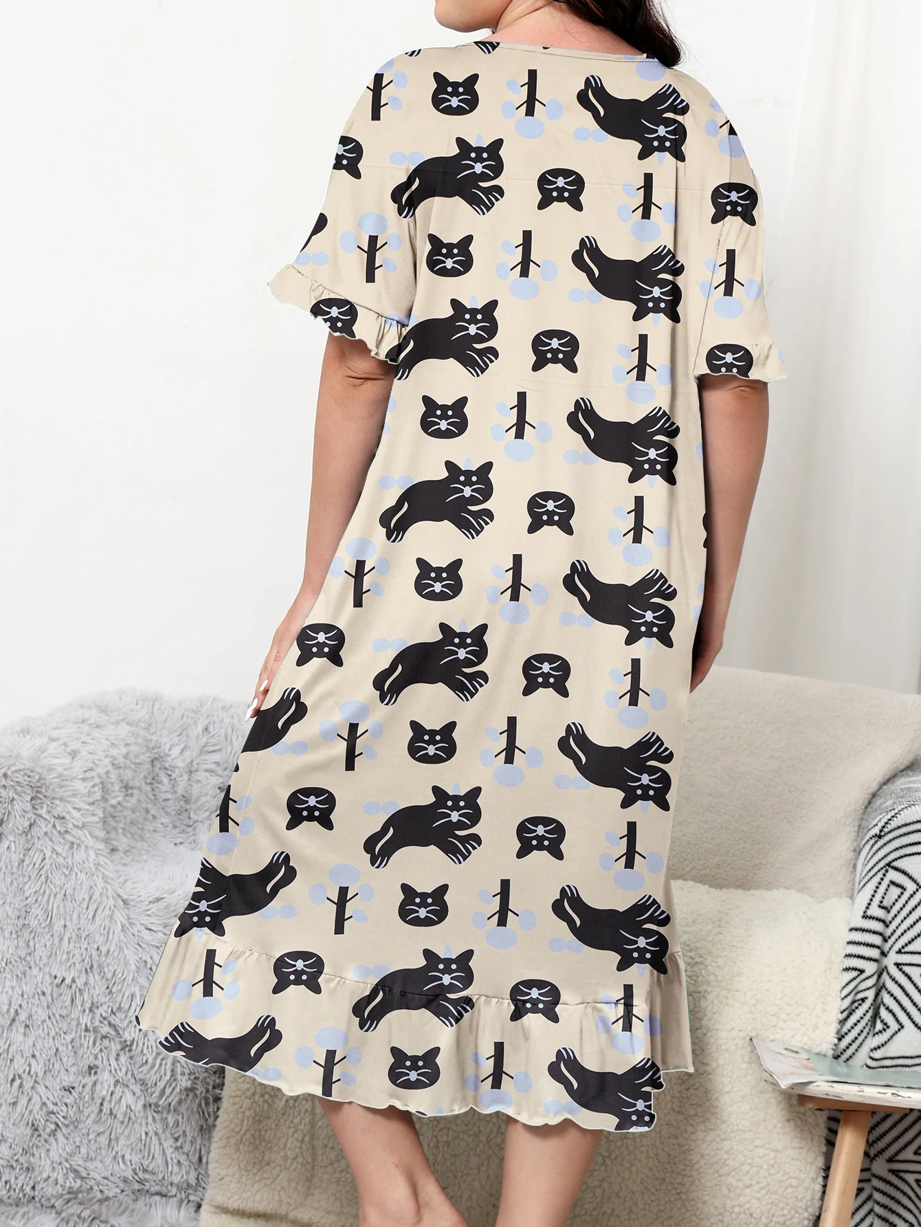 Plus size dress, knee length dress, cartoon style for home and casual wear, can be worn externally. Plus size 1-5XL 2024 new dre